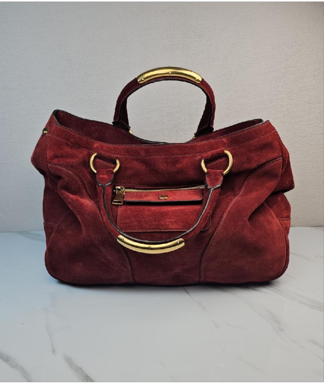 PRADA Бордовая замшевая сумка с короткими ручками, фото 3