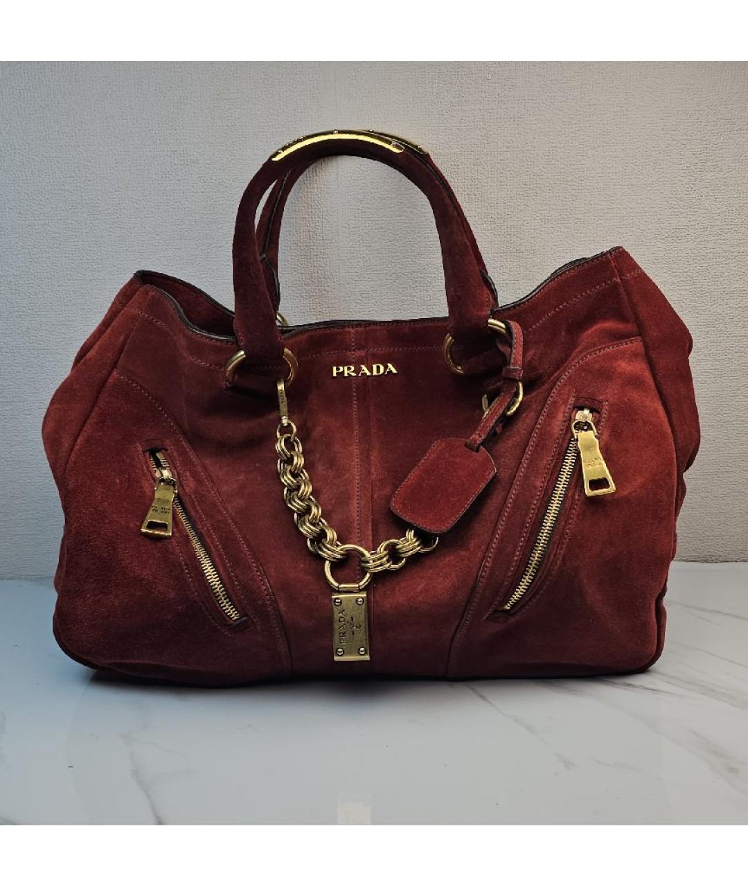 PRADA Бордовая замшевая сумка с короткими ручками, фото 5