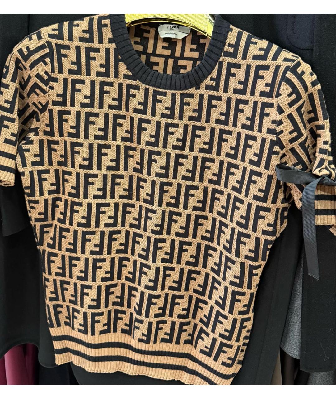 FENDI Коричневая хлопковая футболка, фото 5