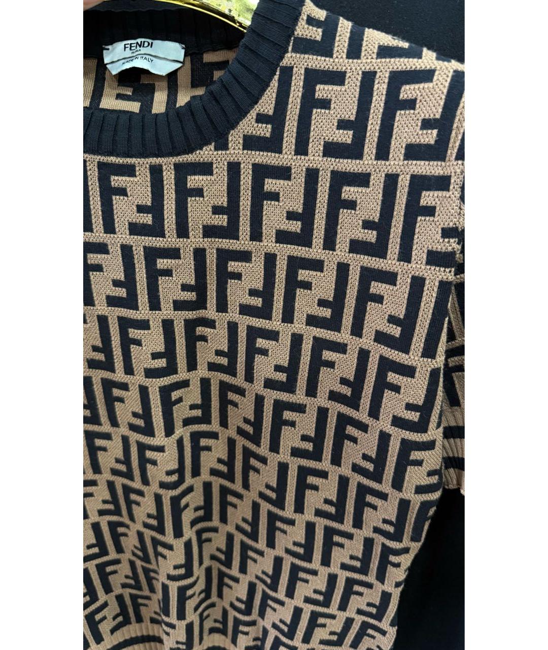 FENDI Коричневая хлопковая футболка, фото 3