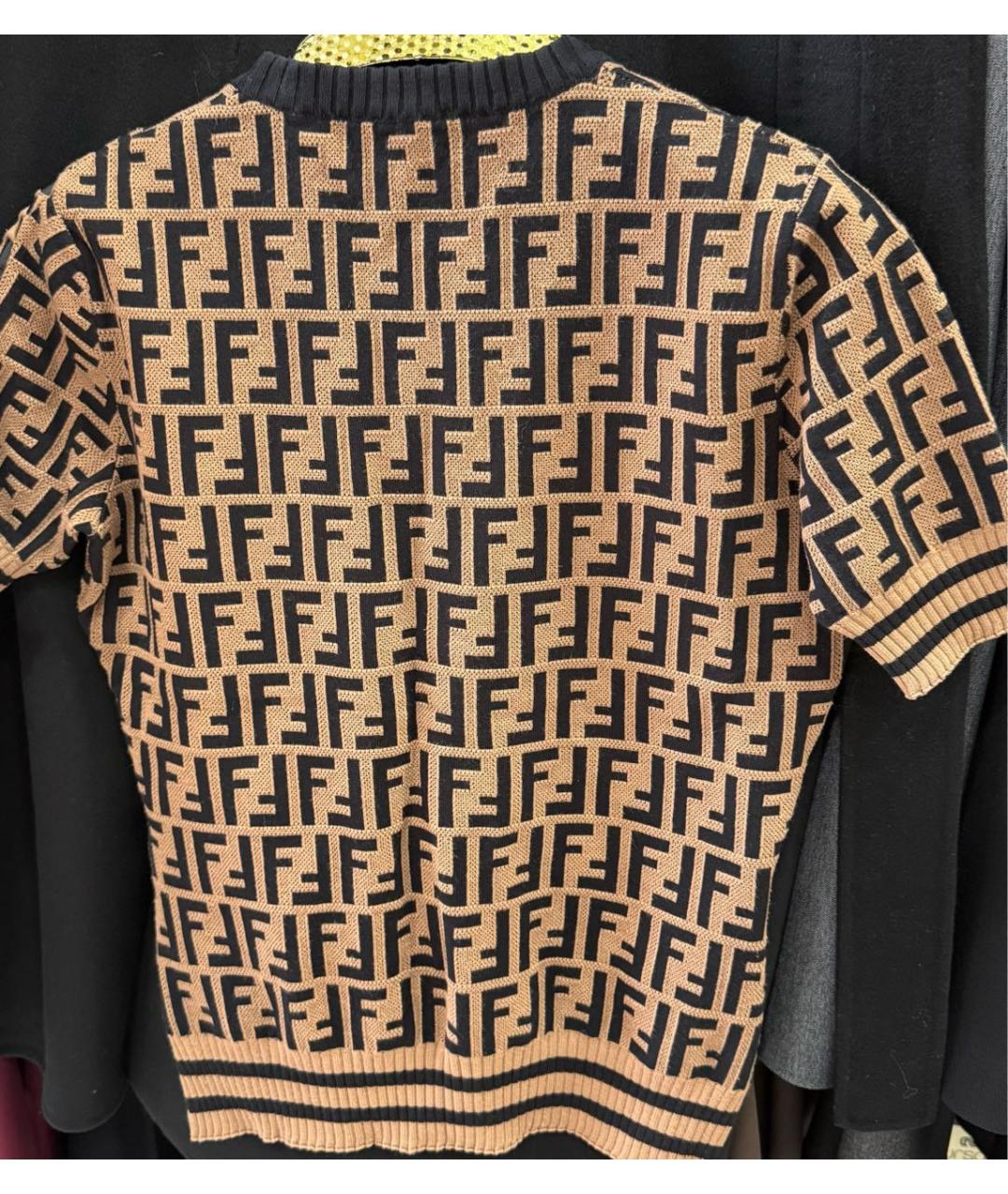 FENDI Коричневая хлопковая футболка, фото 2