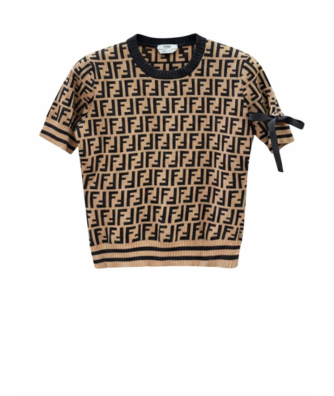 FENDI Коричневая хлопковая футболка, фото 1