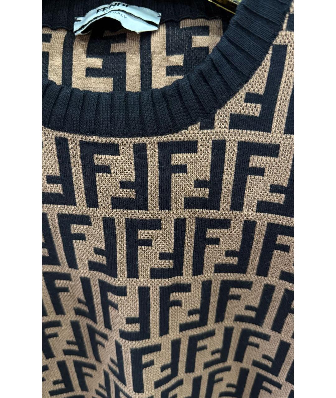 FENDI Коричневая хлопковая футболка, фото 4