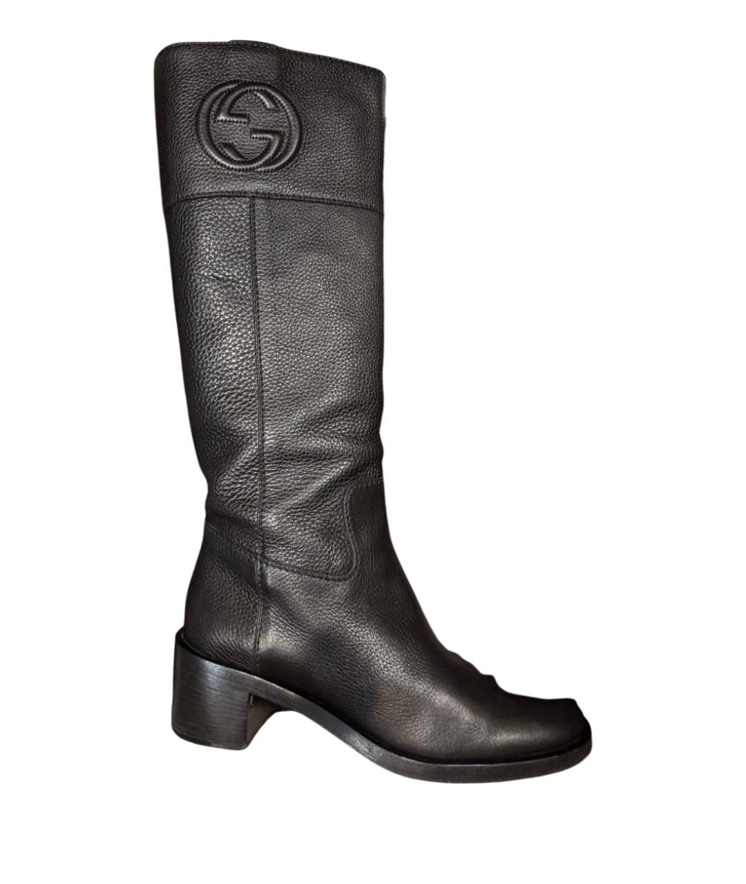 GUCCI Черные кожаные сапоги, фото 1