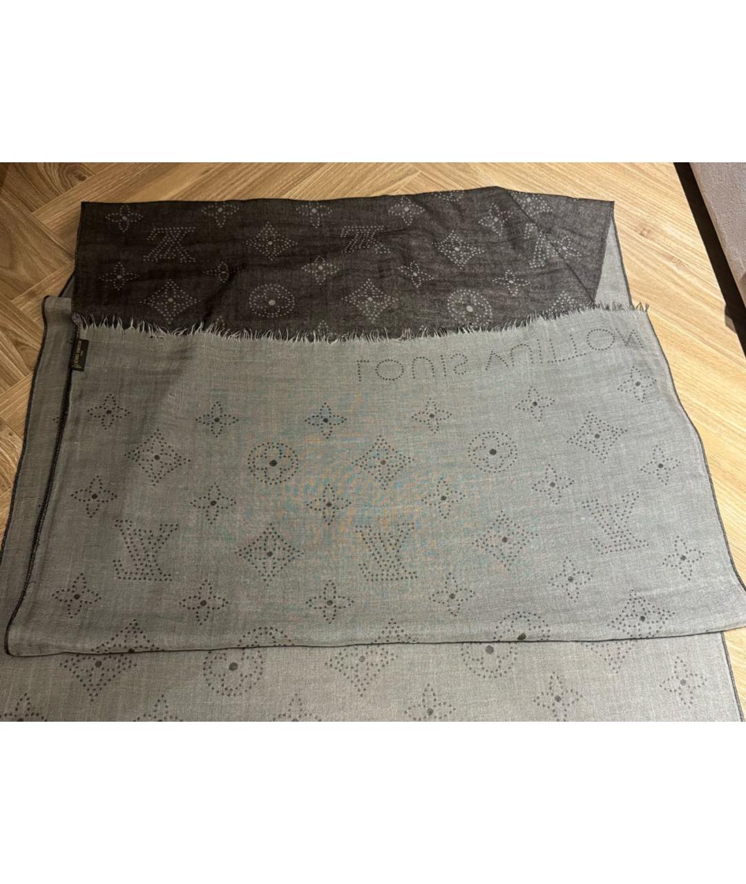 LOUIS VUITTON Серый кашемировый шарф, фото 2