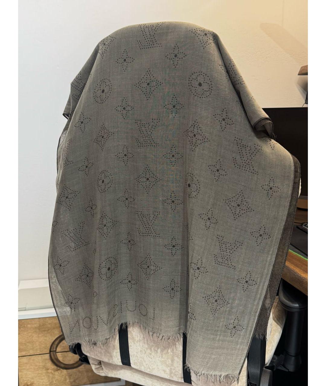 LOUIS VUITTON Серый кашемировый шарф, фото 4