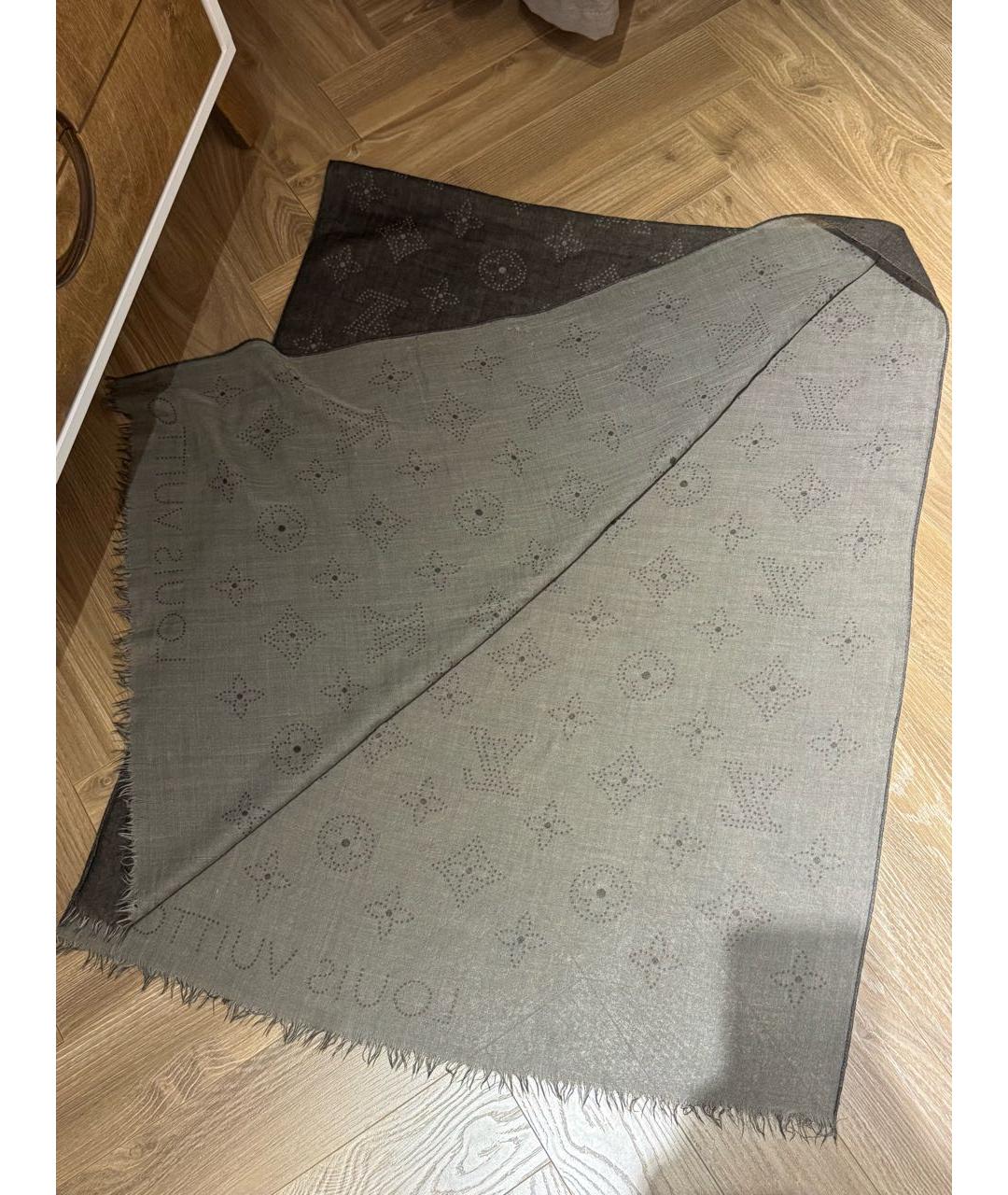 LOUIS VUITTON Серый кашемировый шарф, фото 7