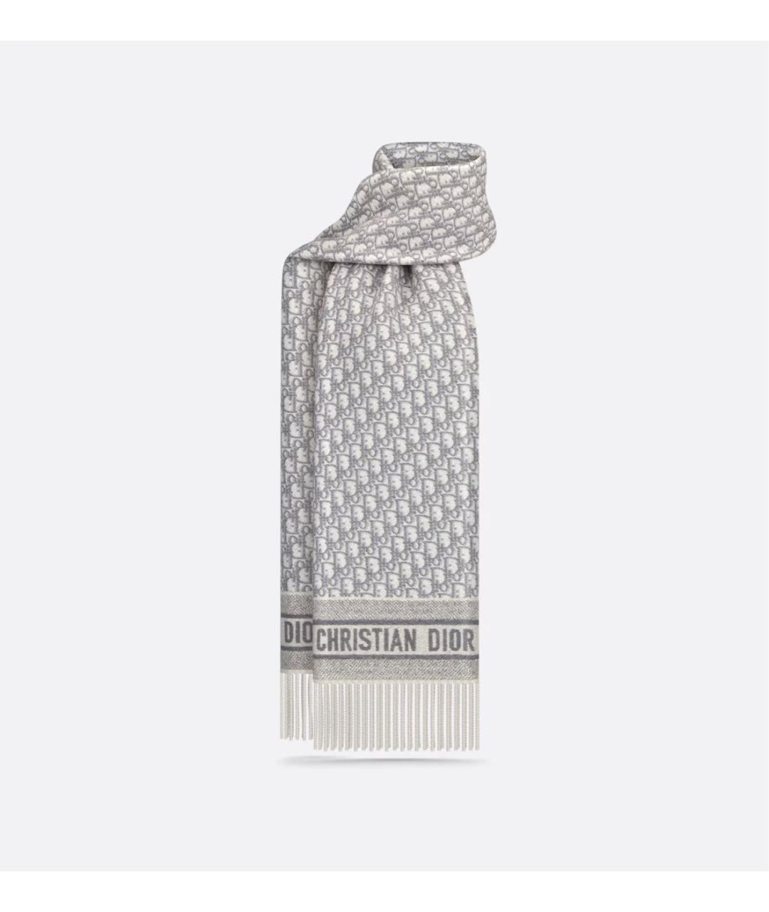 CHRISTIAN DIOR Серый кашемировый шарф, фото 7