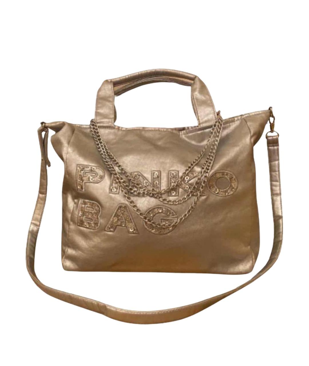 PINKO Серебряная тканевая сумка с короткими ручками, фото 10