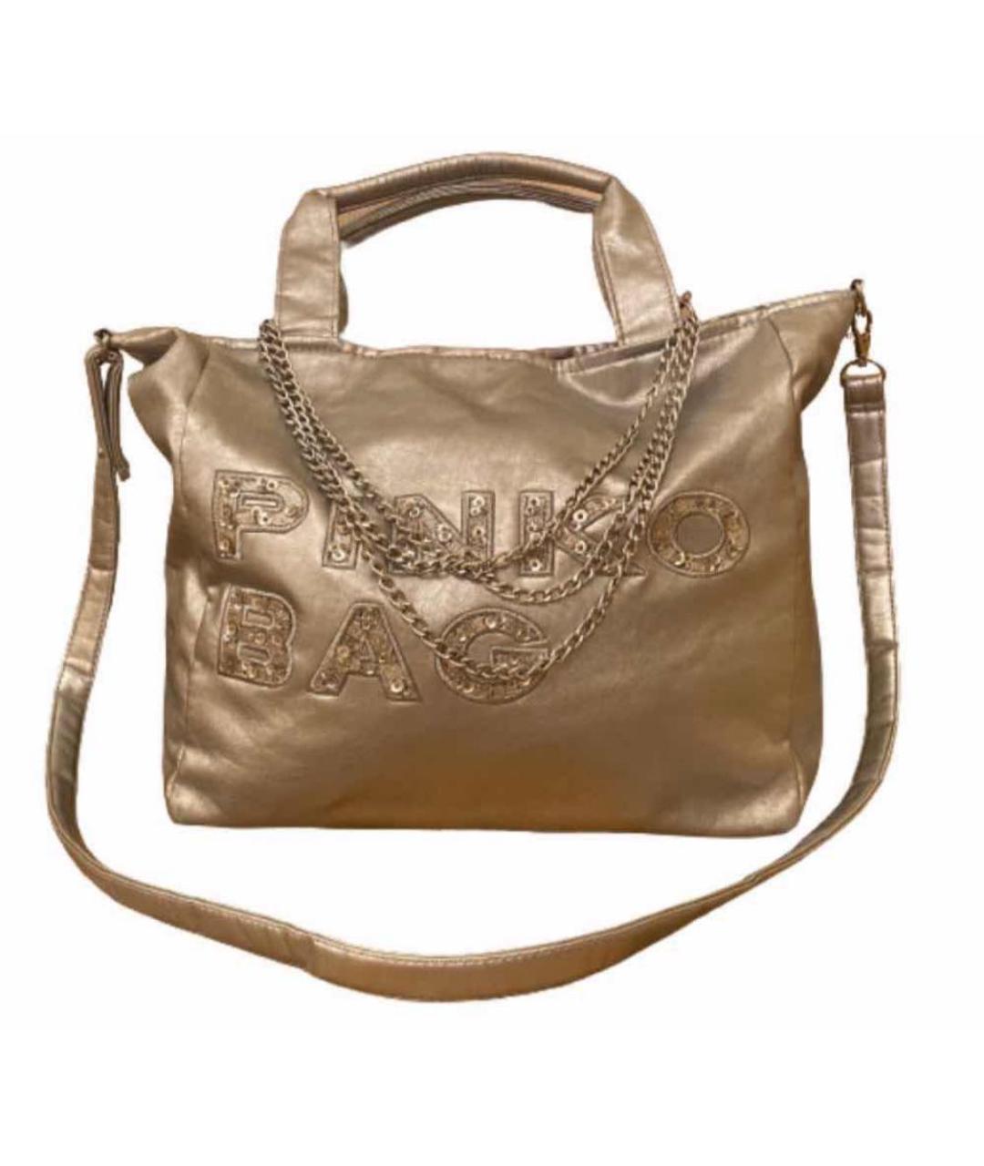 PINKO Серебряная тканевая сумка с короткими ручками, фото 9