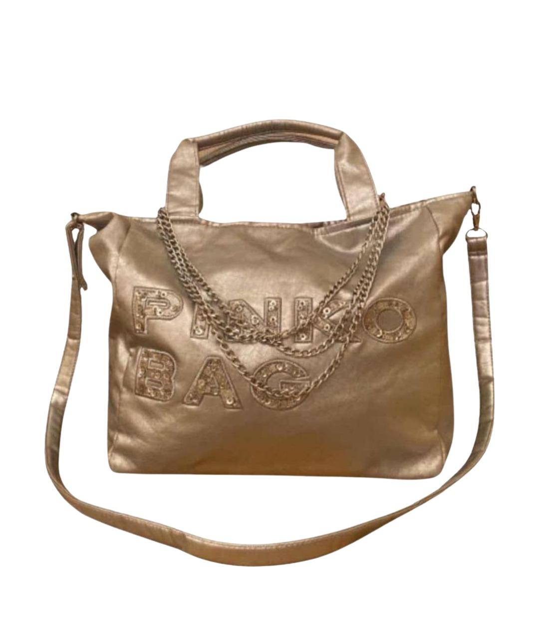 PINKO Серебряная тканевая сумка с короткими ручками, фото 1