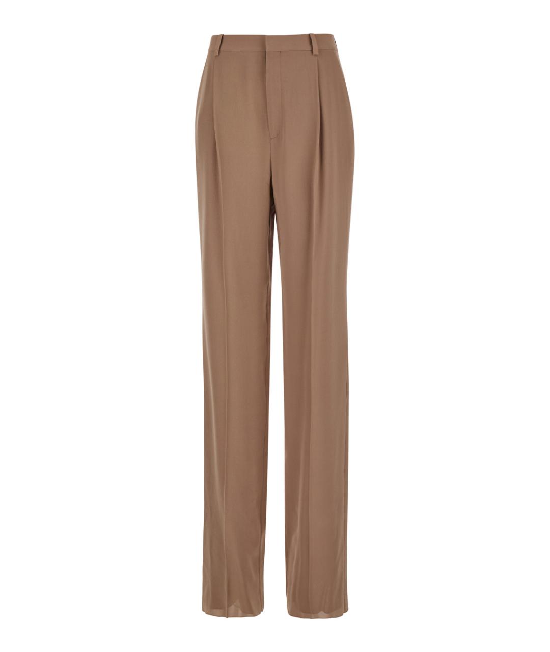 SAINT LAURENT Бежевые шелковые прямые брюки, фото 1
