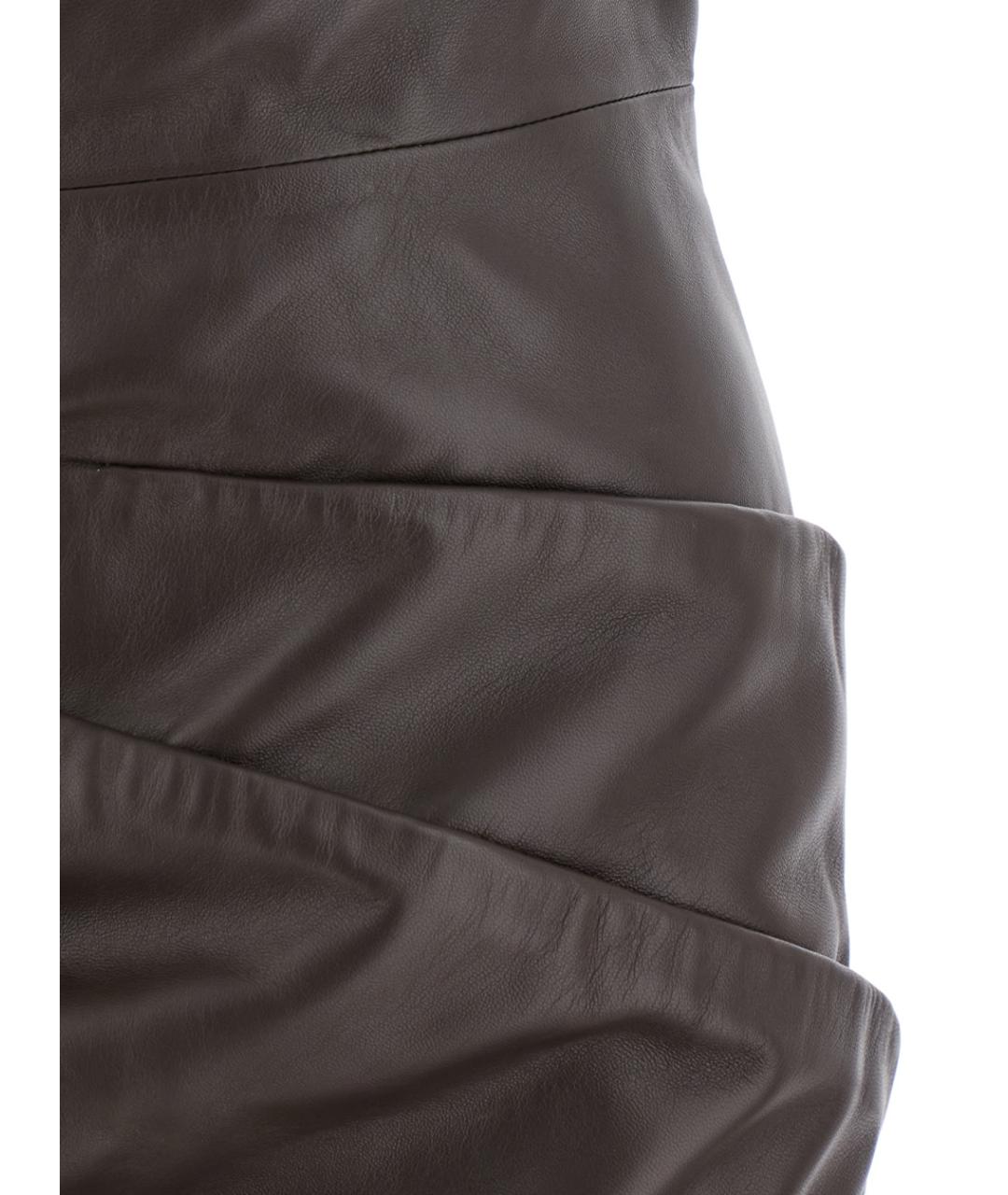THE ATTICO Коричневое кожаное коктейльное платье, фото 3