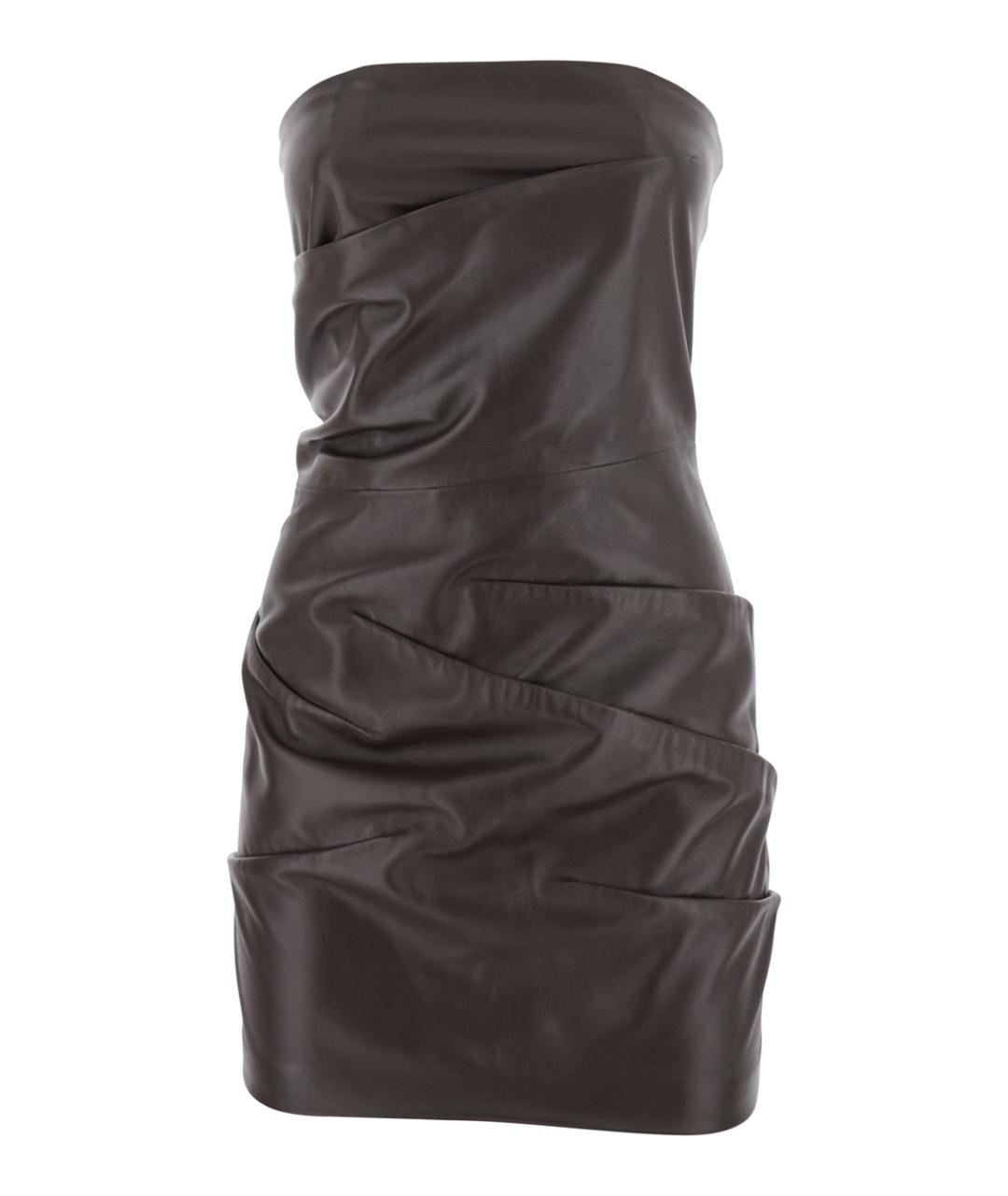 THE ATTICO Коричневое кожаное коктейльное платье, фото 1