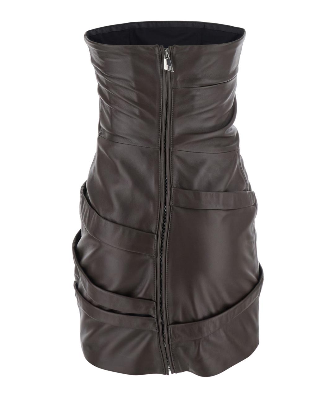 THE ATTICO Коричневое кожаное коктейльное платье, фото 2