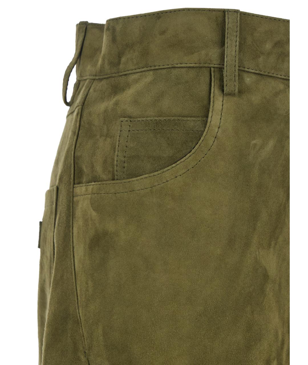 MARNI Зеленые замшевые прямые брюки, фото 3