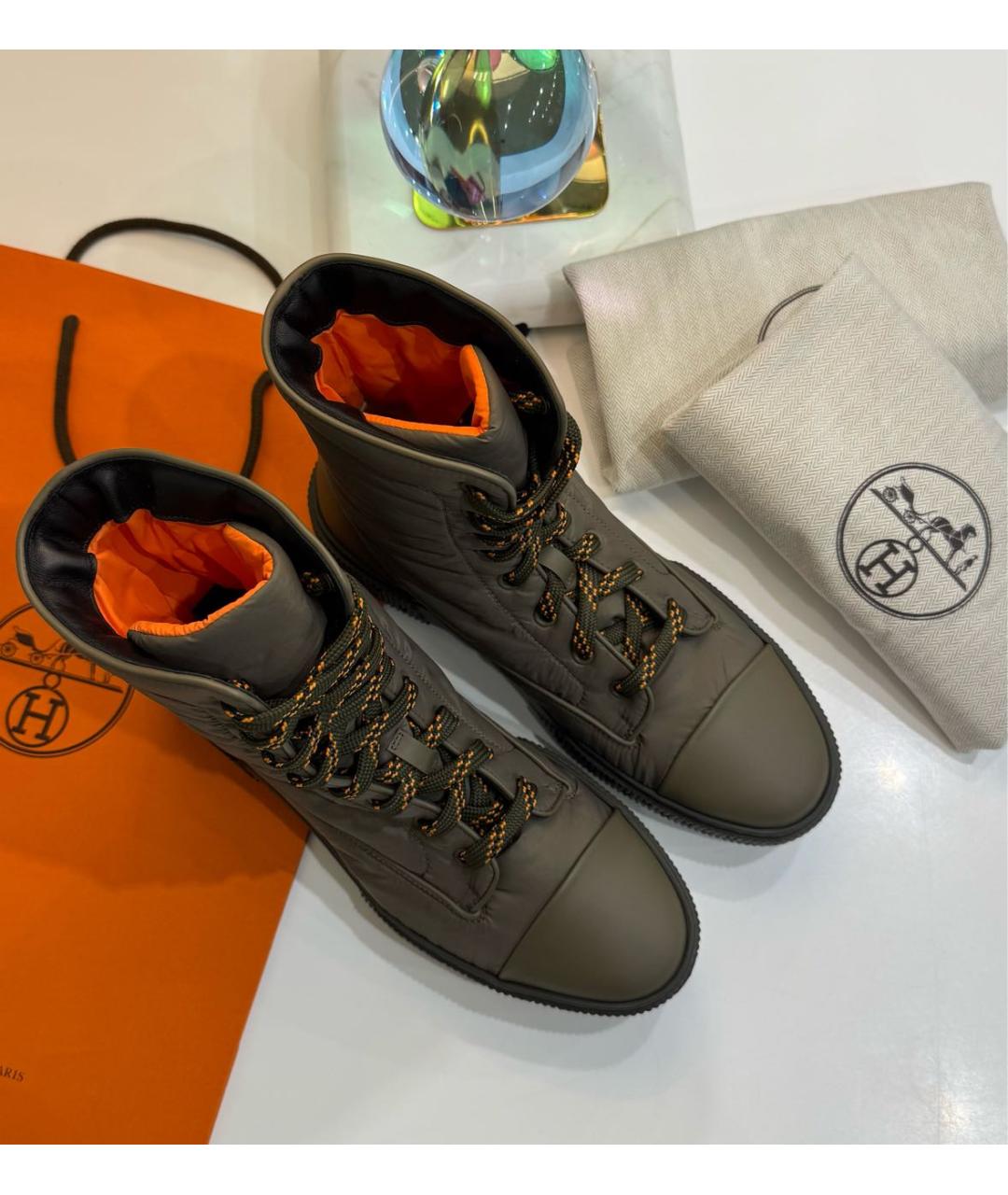 HERMES Хаки синтетические ботинки, фото 6