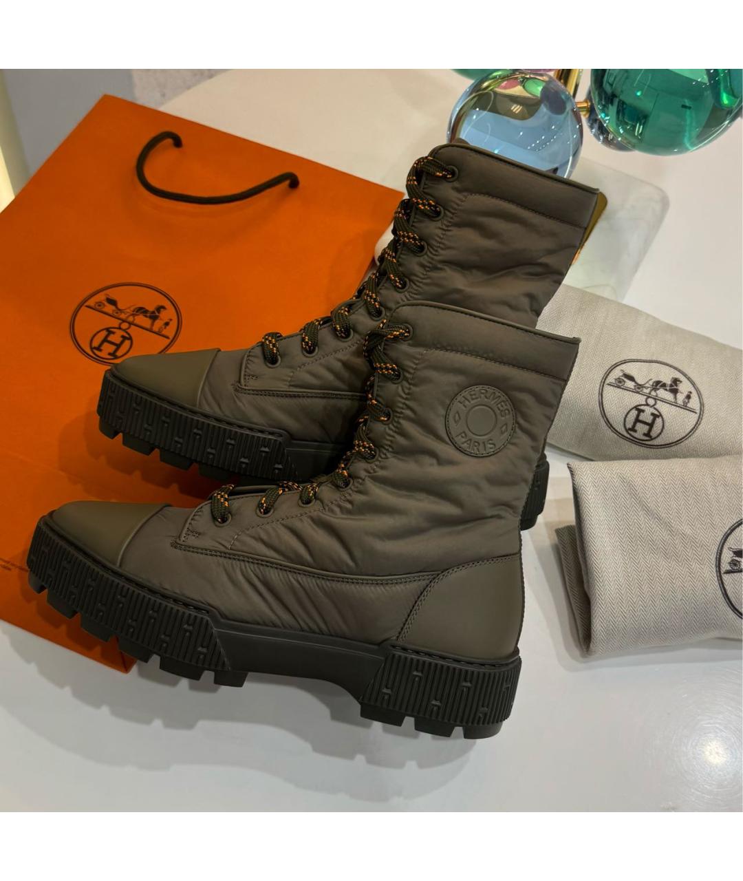 HERMES Хаки синтетические ботинки, фото 7