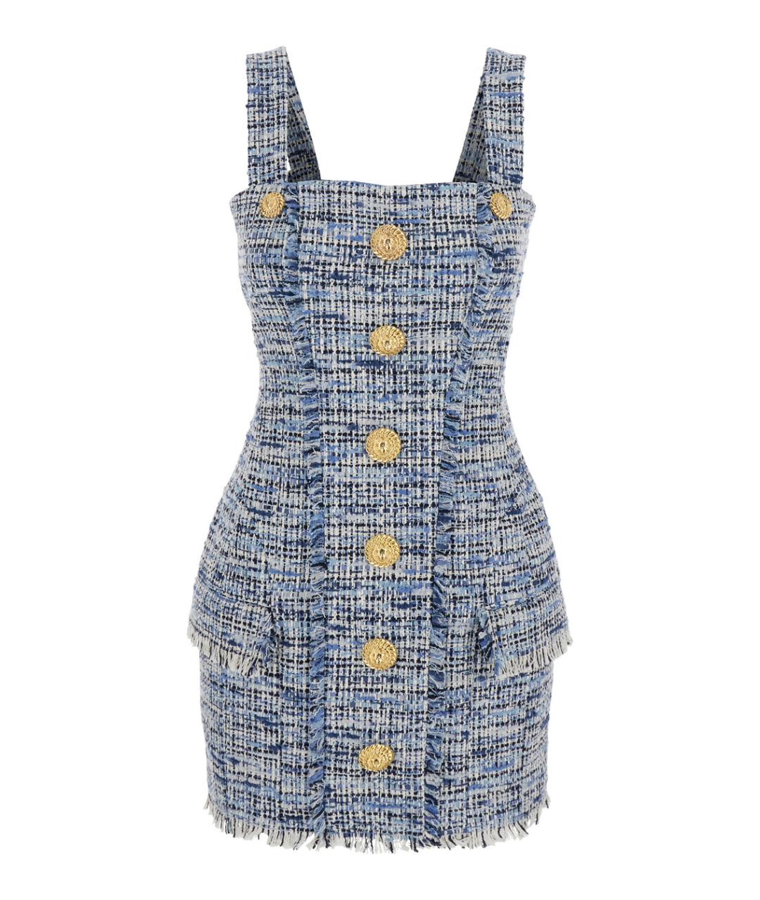 BALMAIN Голубое твидовое повседневное платье, фото 1