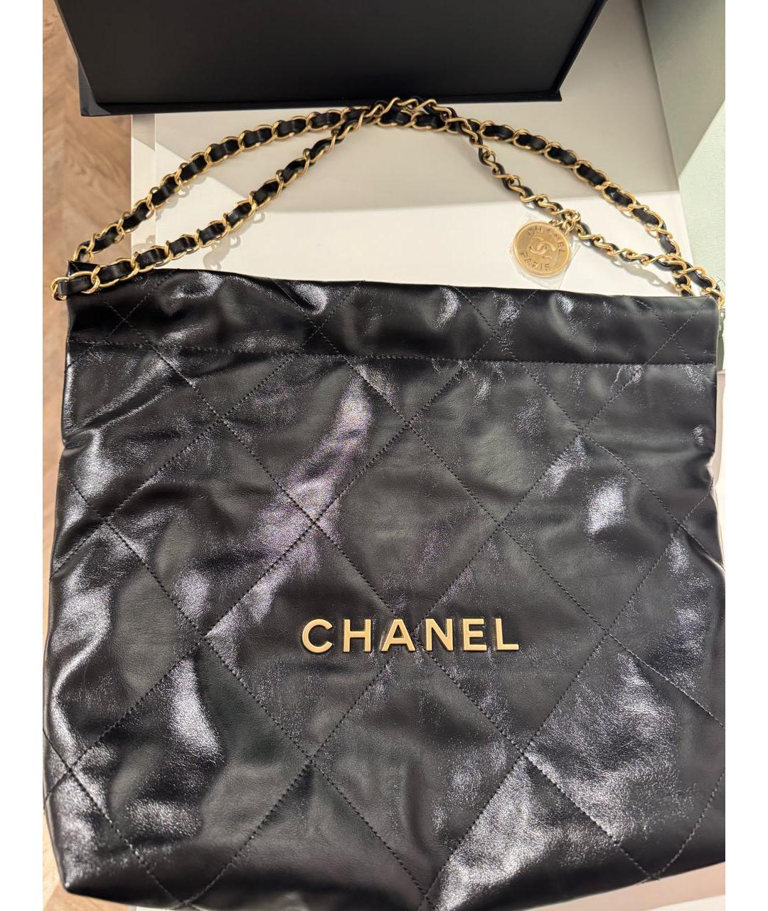 CHANEL Черная кожаная сумка тоут, фото 5