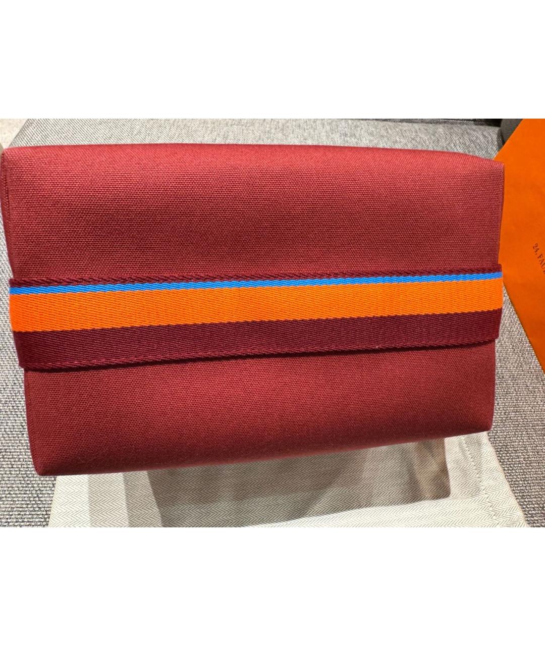 HERMES Бордовая тканевая косметичка, фото 3