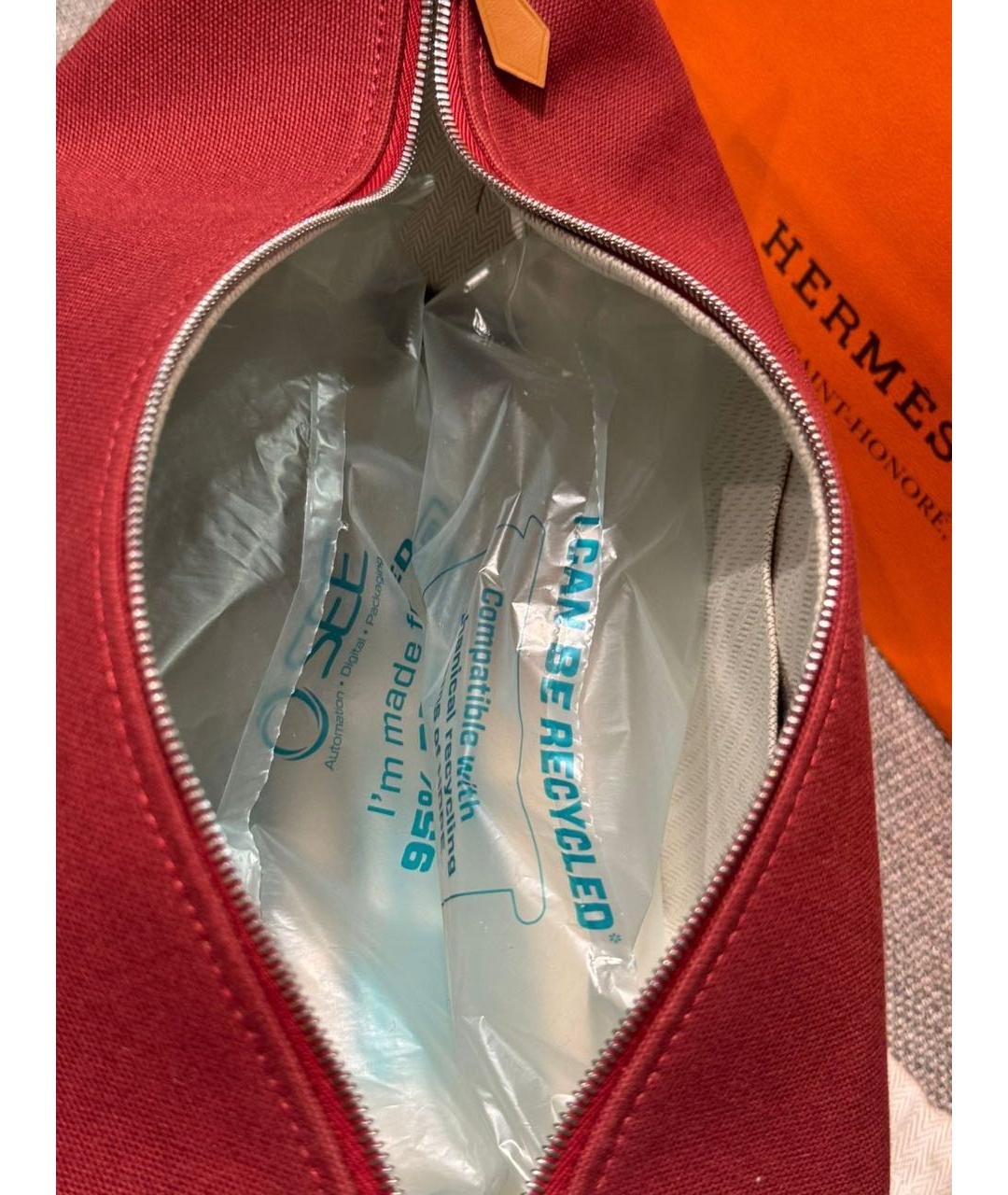 HERMES Бордовая тканевая косметичка, фото 4