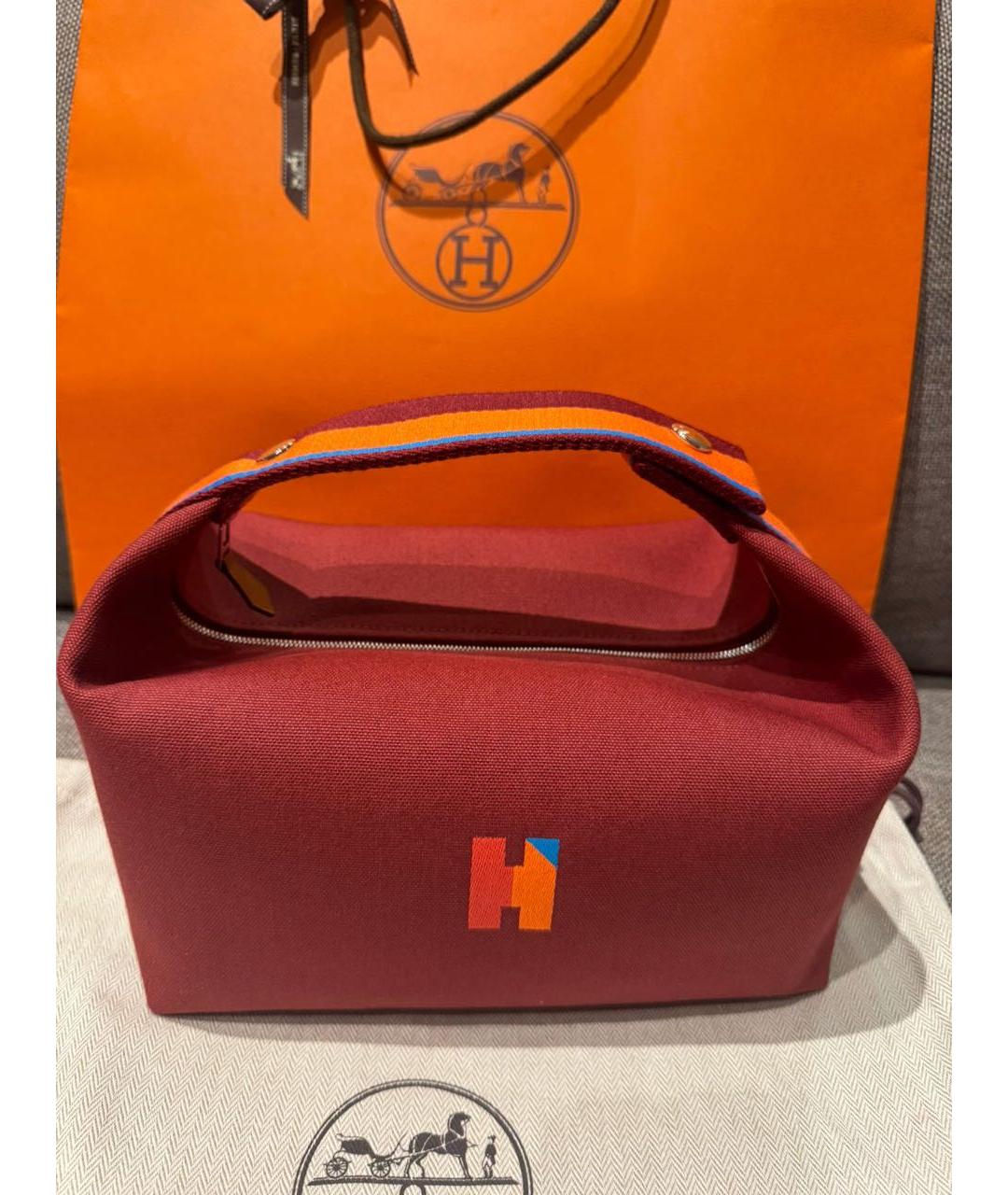 HERMES Бордовая тканевая косметичка, фото 2