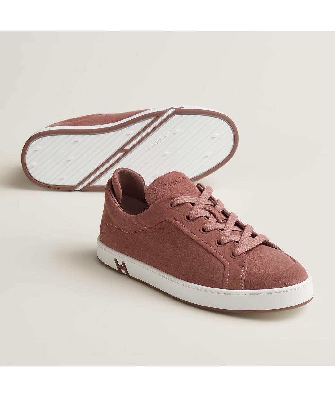 HERMES Коралловые замшевые кеды, фото 2