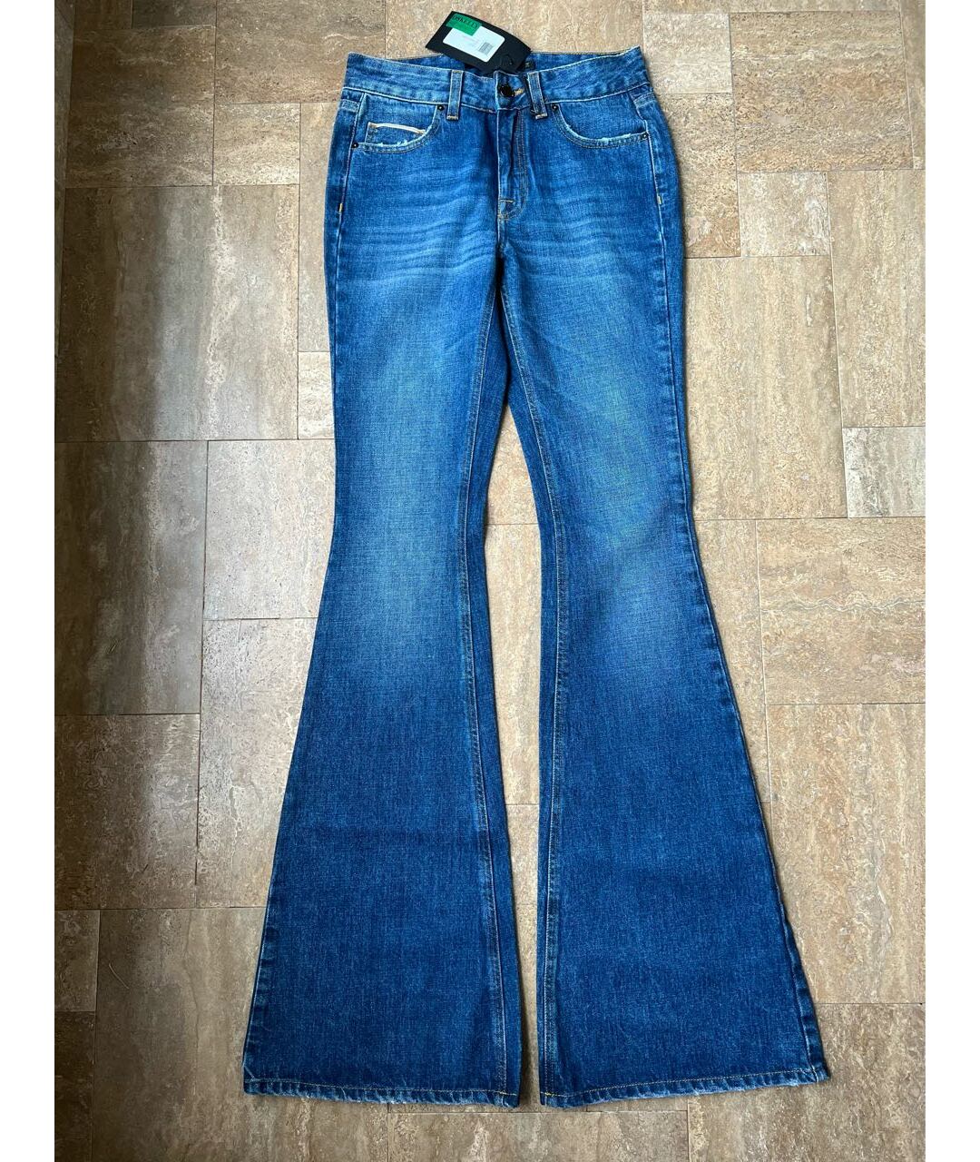 VICTORIA BECKHAM Темно-синие хлопковые джинсы клеш, фото 7