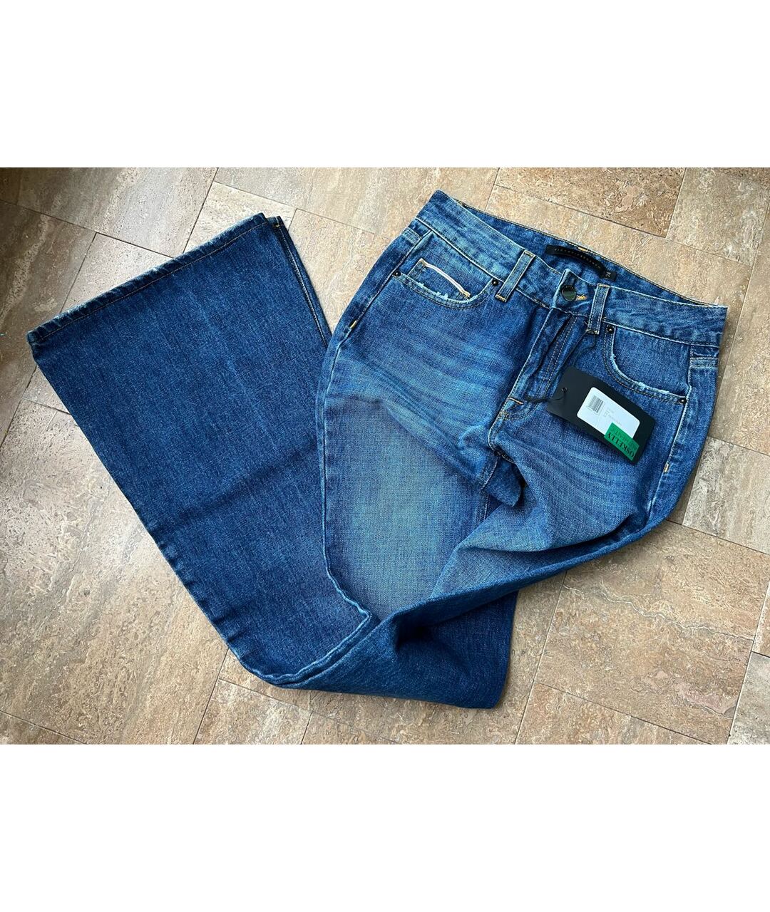 VICTORIA BECKHAM Темно-синие хлопковые джинсы клеш, фото 3