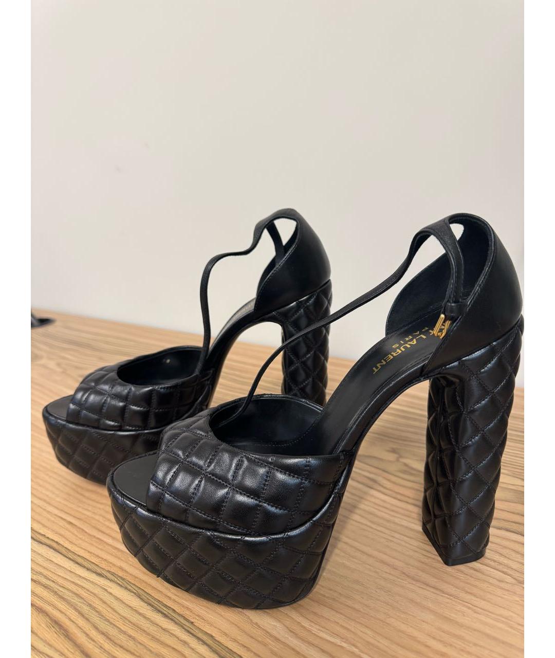 SAINT LAURENT Черные кожаные босоножки, фото 3