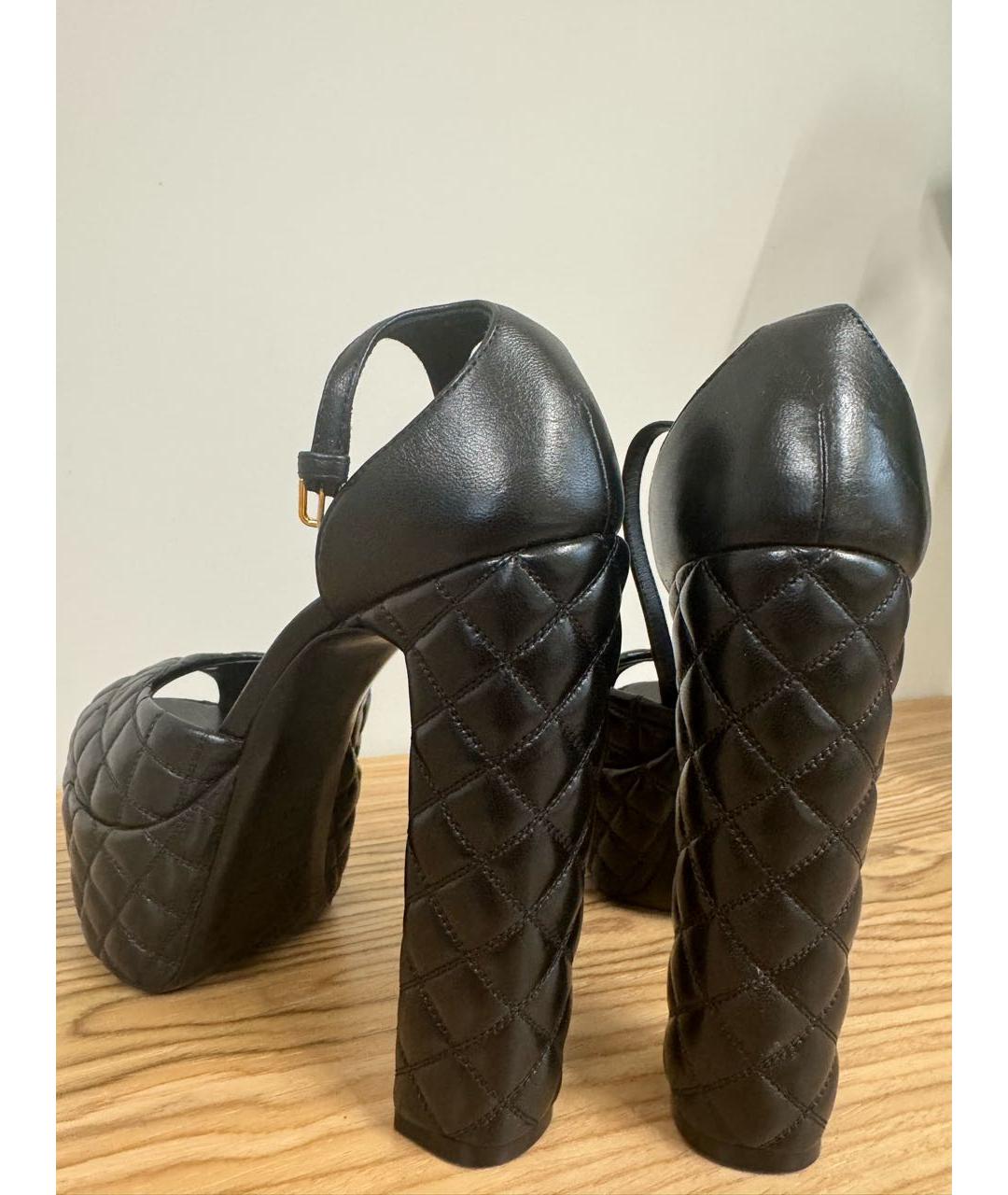 SAINT LAURENT Черные кожаные босоножки, фото 4