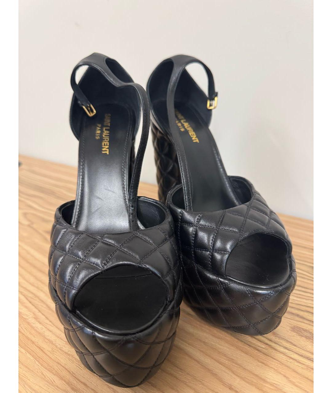 SAINT LAURENT Черные кожаные босоножки, фото 5