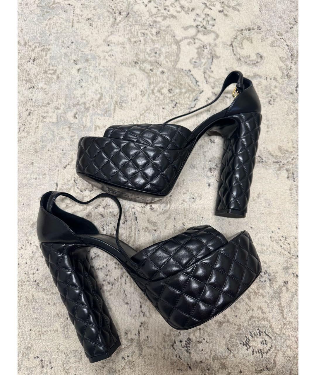 SAINT LAURENT Черные кожаные босоножки, фото 2