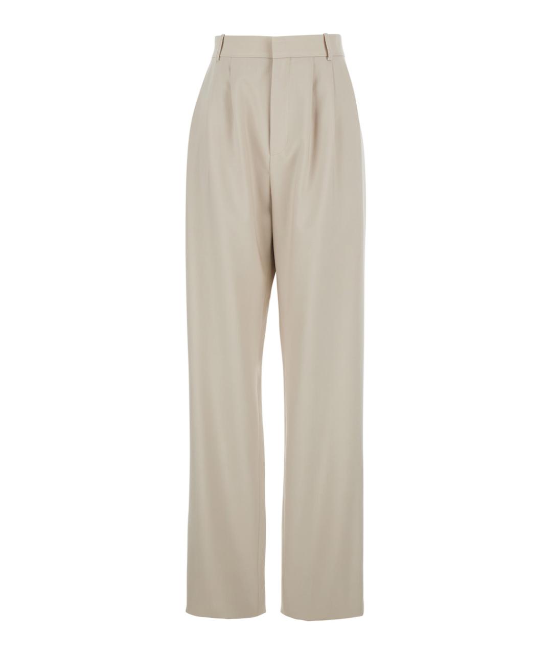 SAINT LAURENT Бежевые шерстяные прямые брюки, фото 1