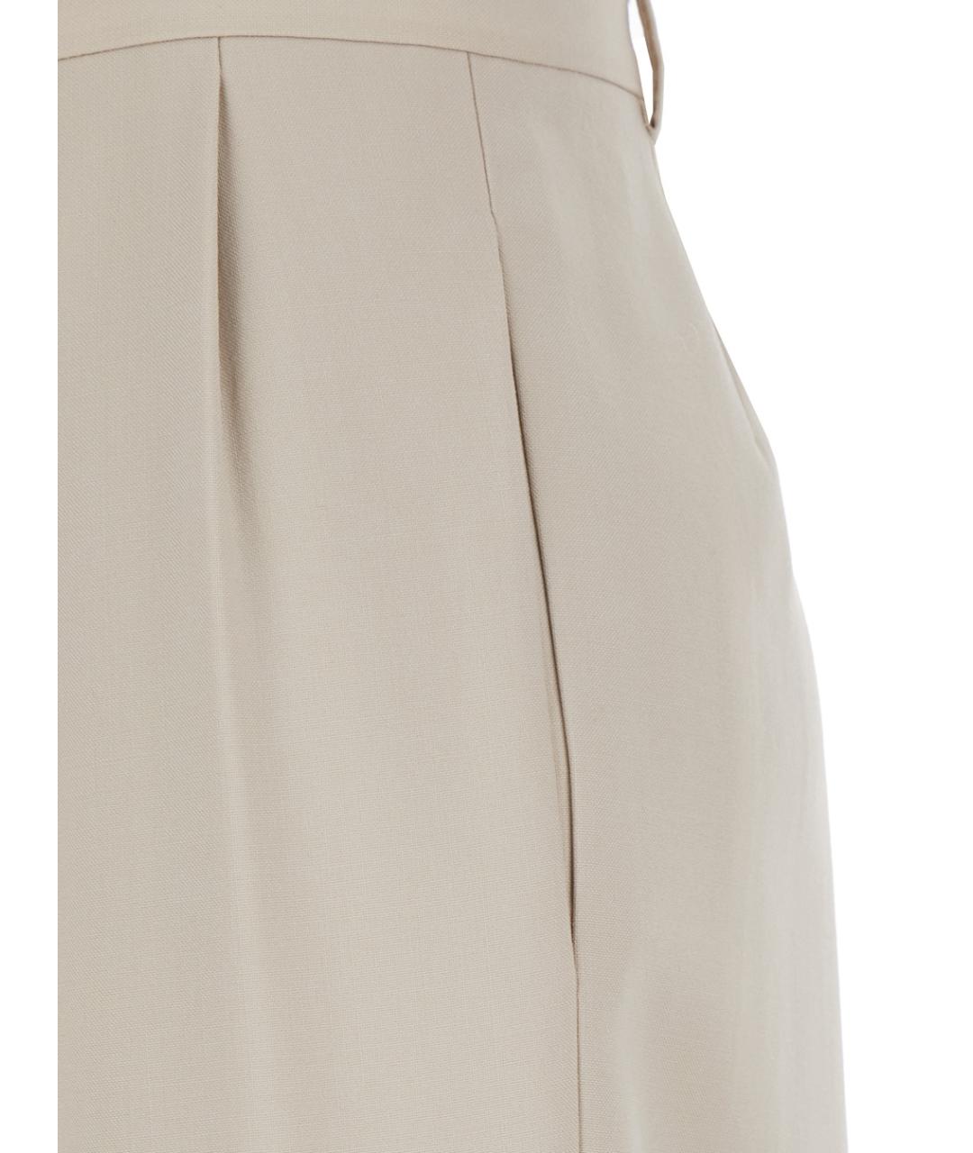 SAINT LAURENT Бежевые шерстяные прямые брюки, фото 3