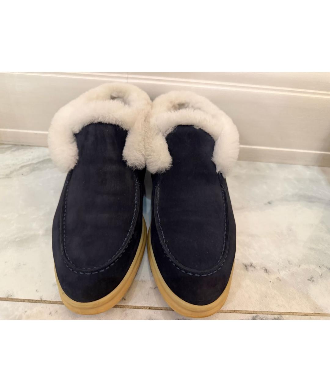 LORO PIANA Темно-синие замшевые ботинки, фото 2