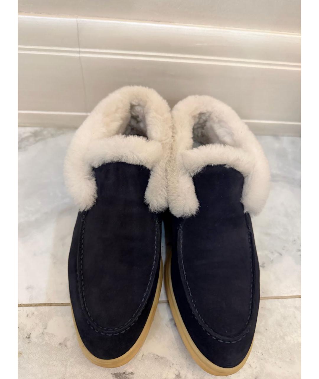 LORO PIANA Темно-синие замшевые ботинки, фото 3