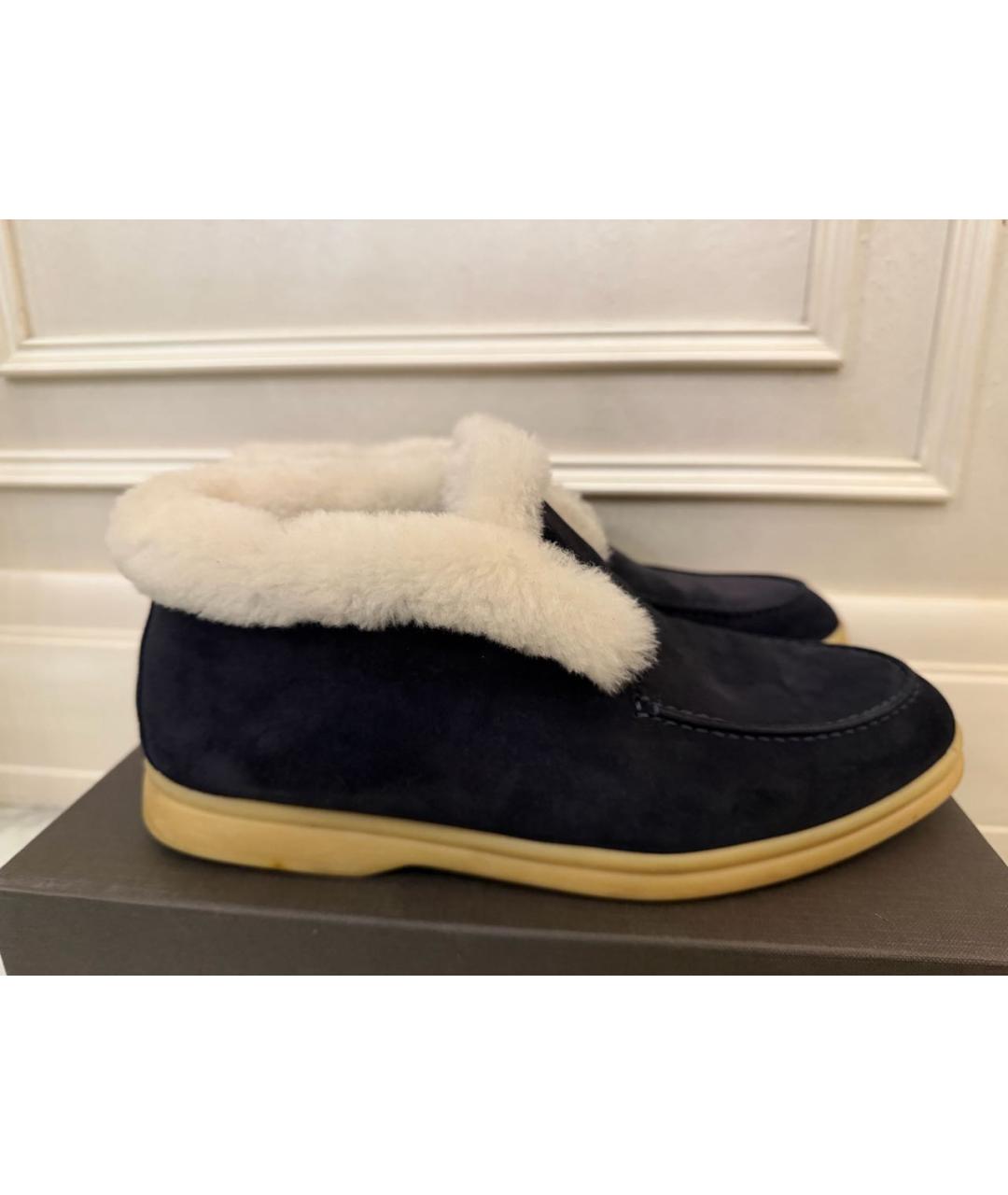 LORO PIANA Темно-синие замшевые ботинки, фото 9