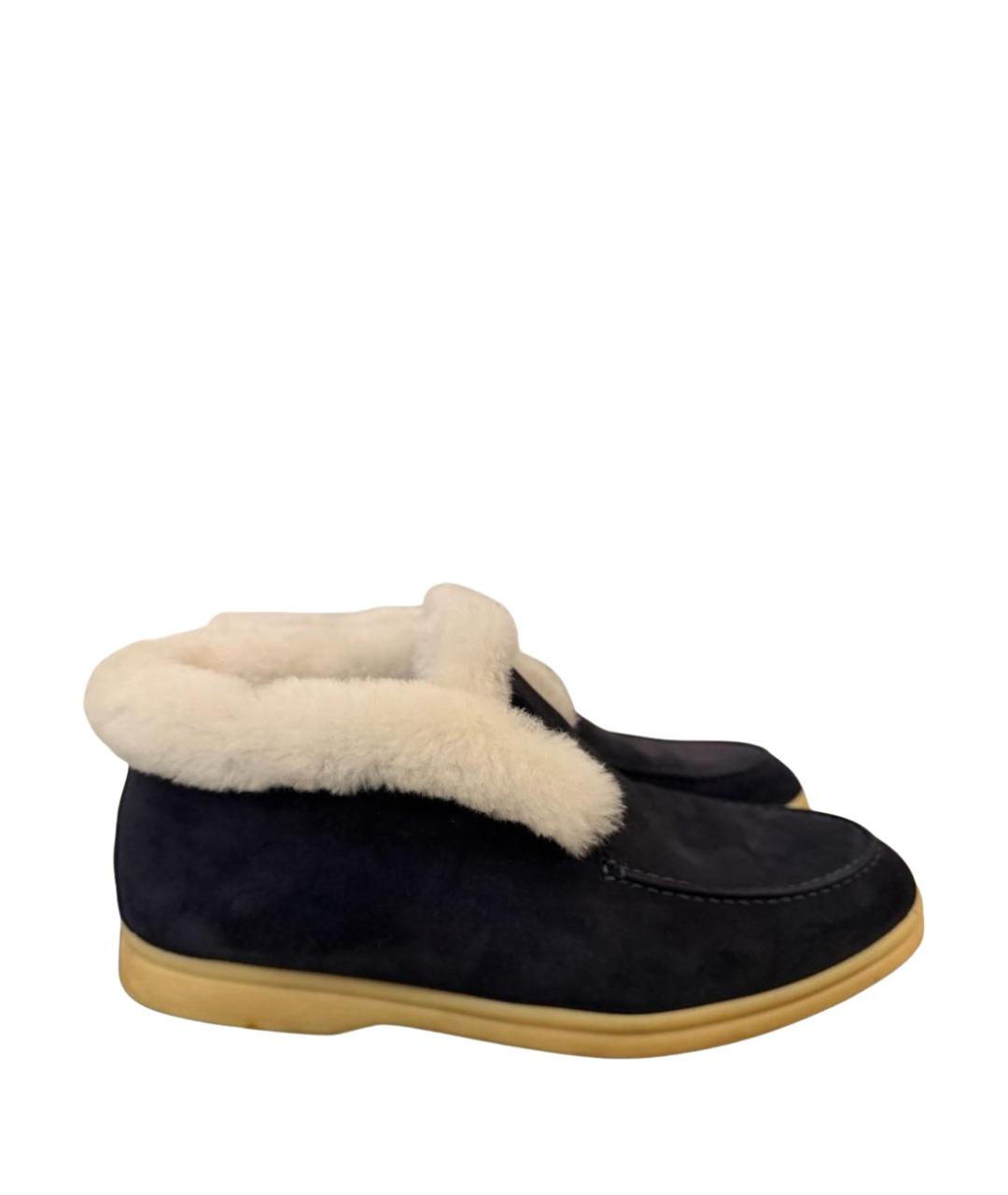 LORO PIANA Темно-синие замшевые ботинки, фото 1