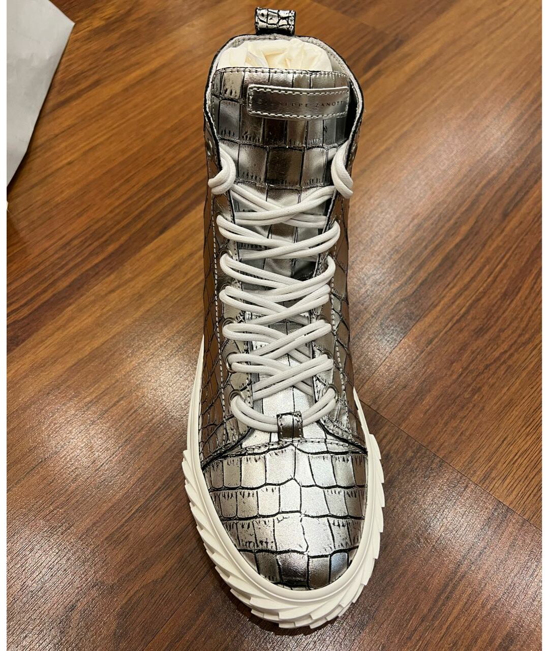 GIUSEPPE ZANOTTI DESIGN Серебряные кожаные высокие кроссовки / кеды, фото 2