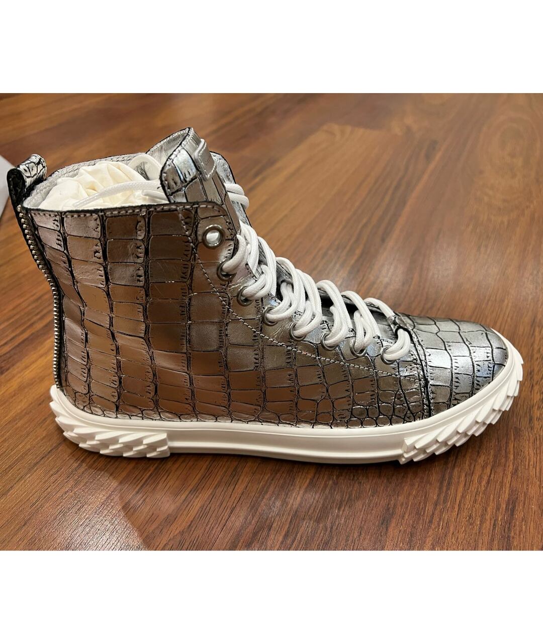GIUSEPPE ZANOTTI DESIGN Серебряные кожаные высокие кроссовки / кеды, фото 7