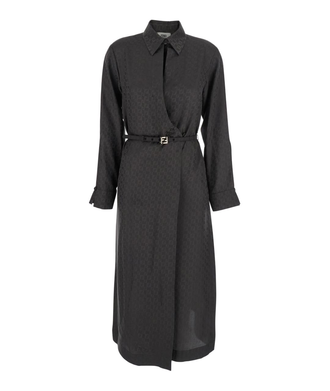FENDI Коричневое шелковое повседневное платье, фото 1
