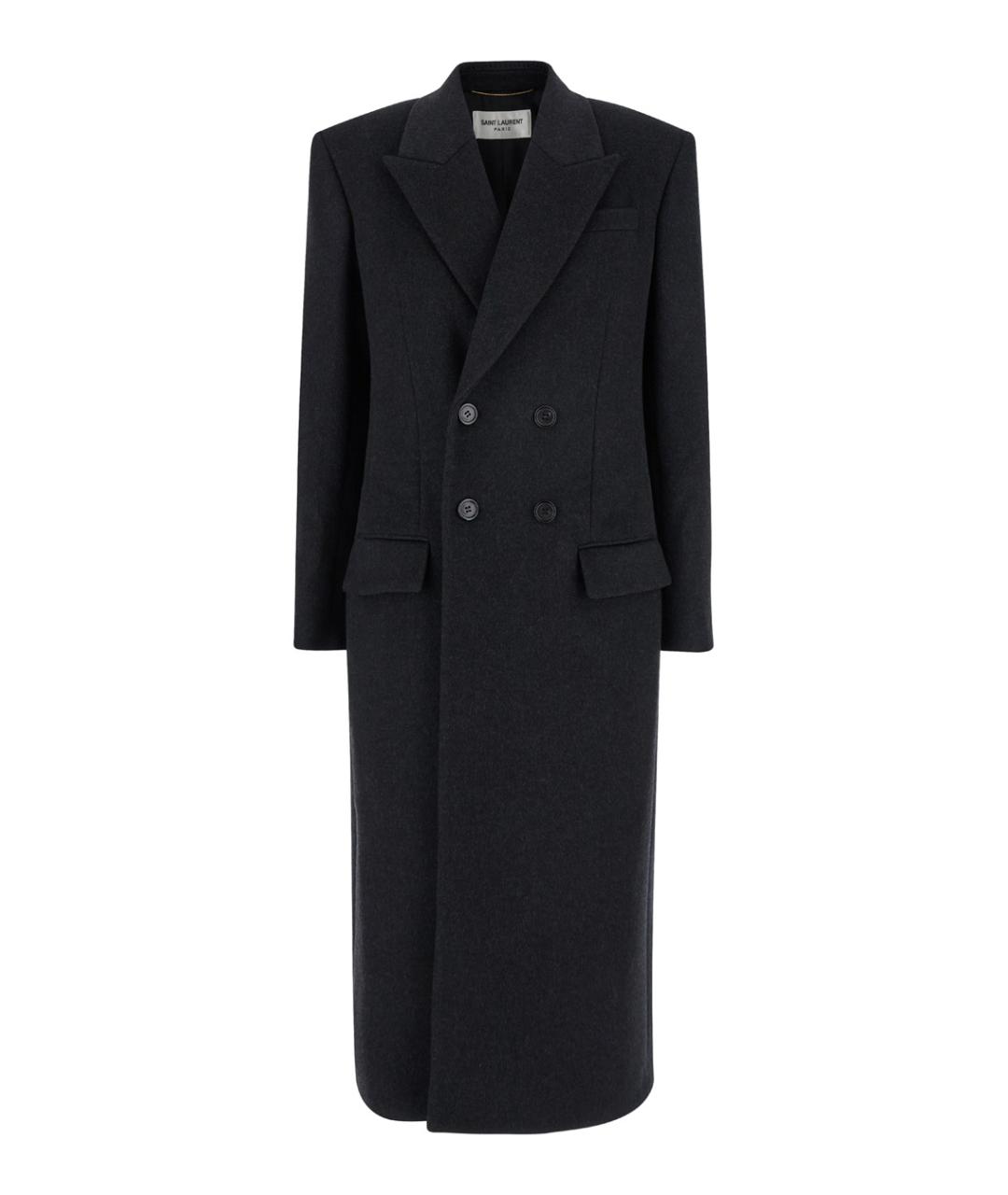 SAINT LAURENT Антрацитовое шерстяное пальто, фото 1