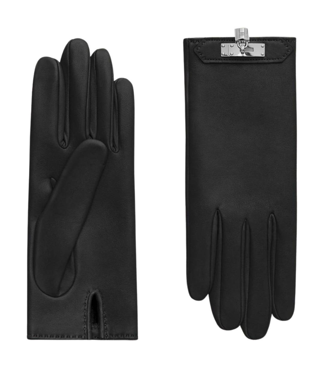 HERMES Черные кожаные перчатки, фото 1