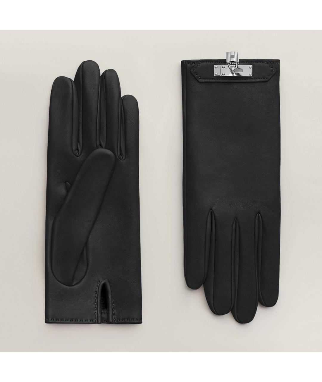 HERMES Черные кожаные перчатки, фото 5