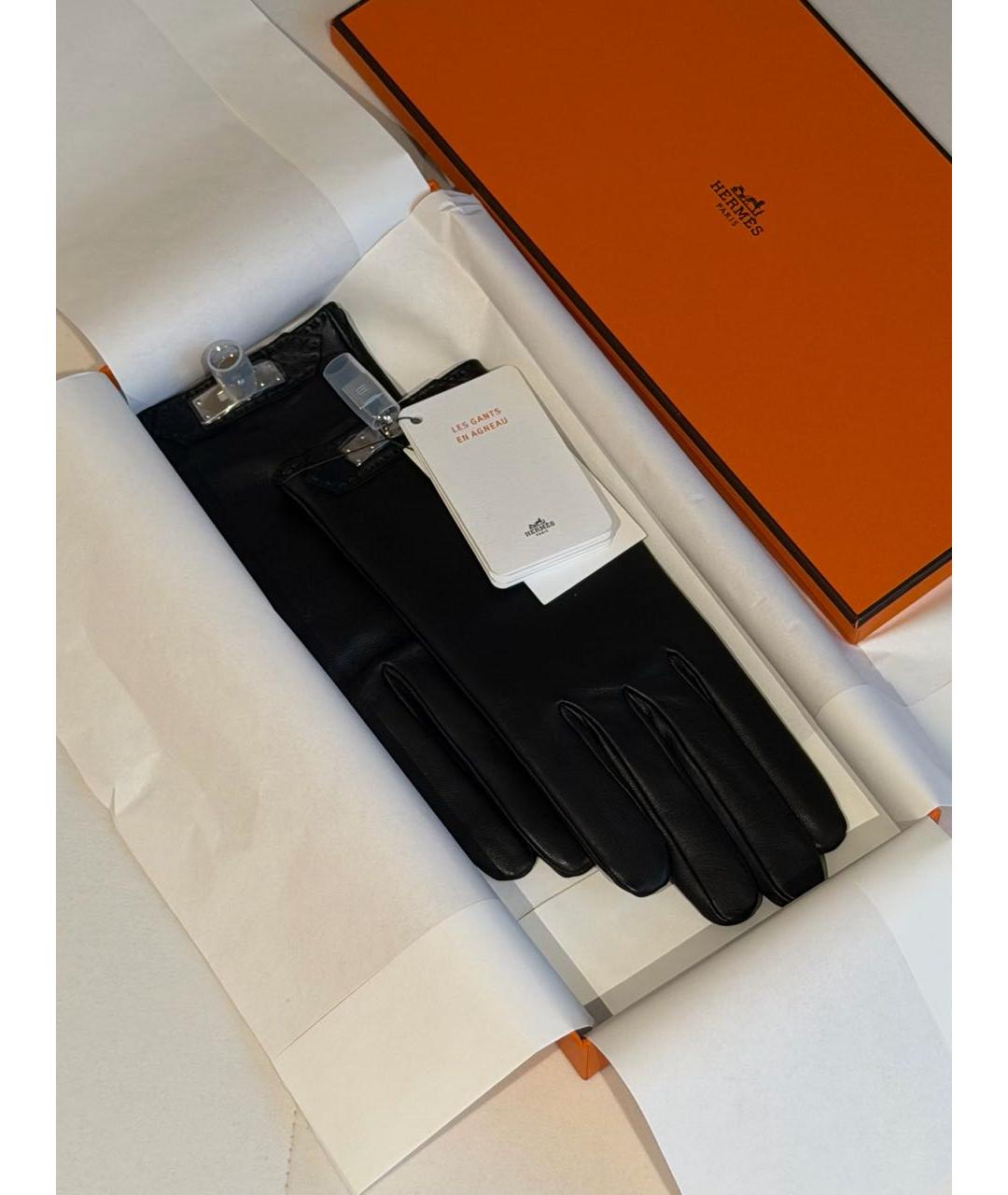 HERMES Черные кожаные перчатки, фото 2