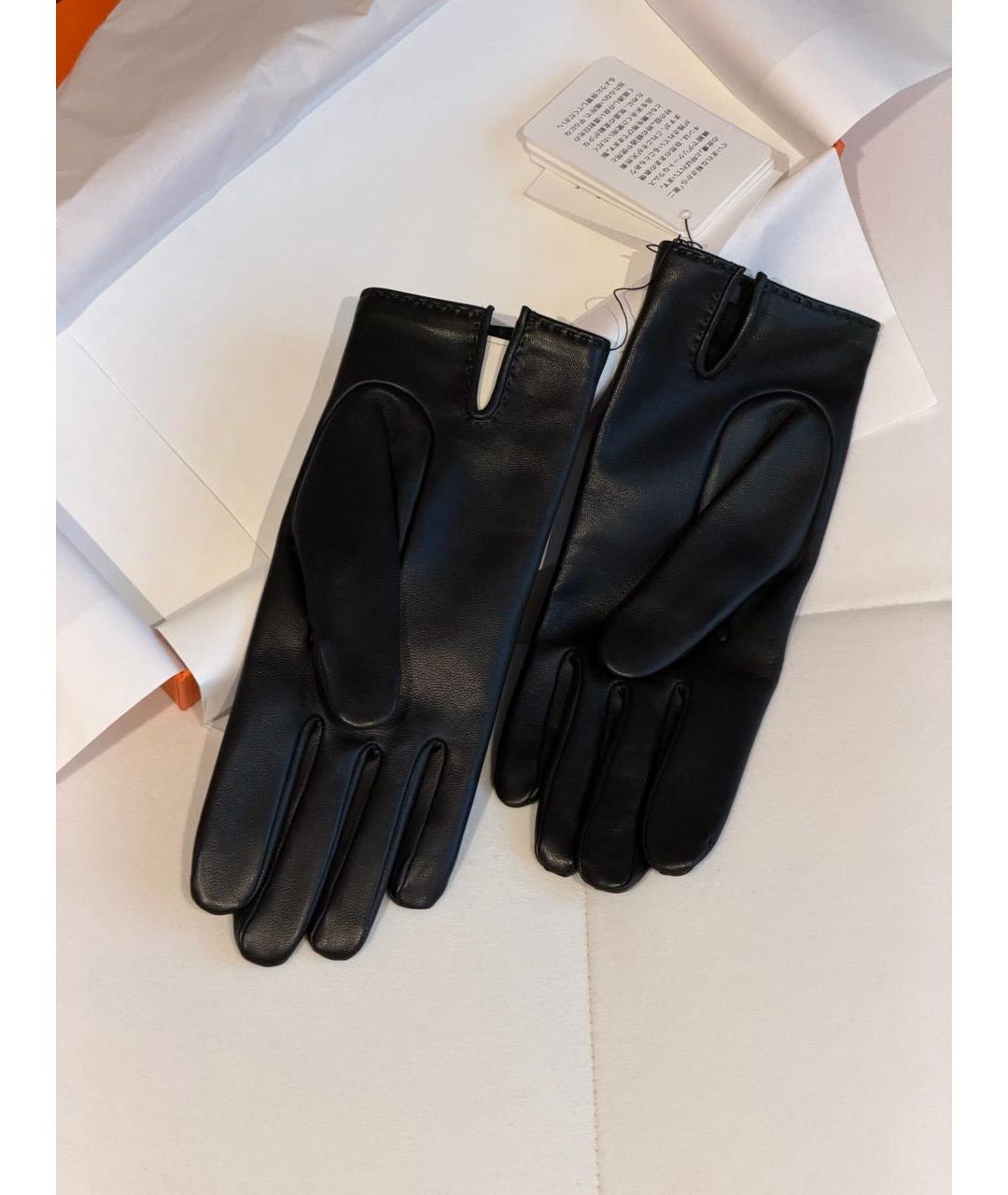 HERMES Черные кожаные перчатки, фото 4