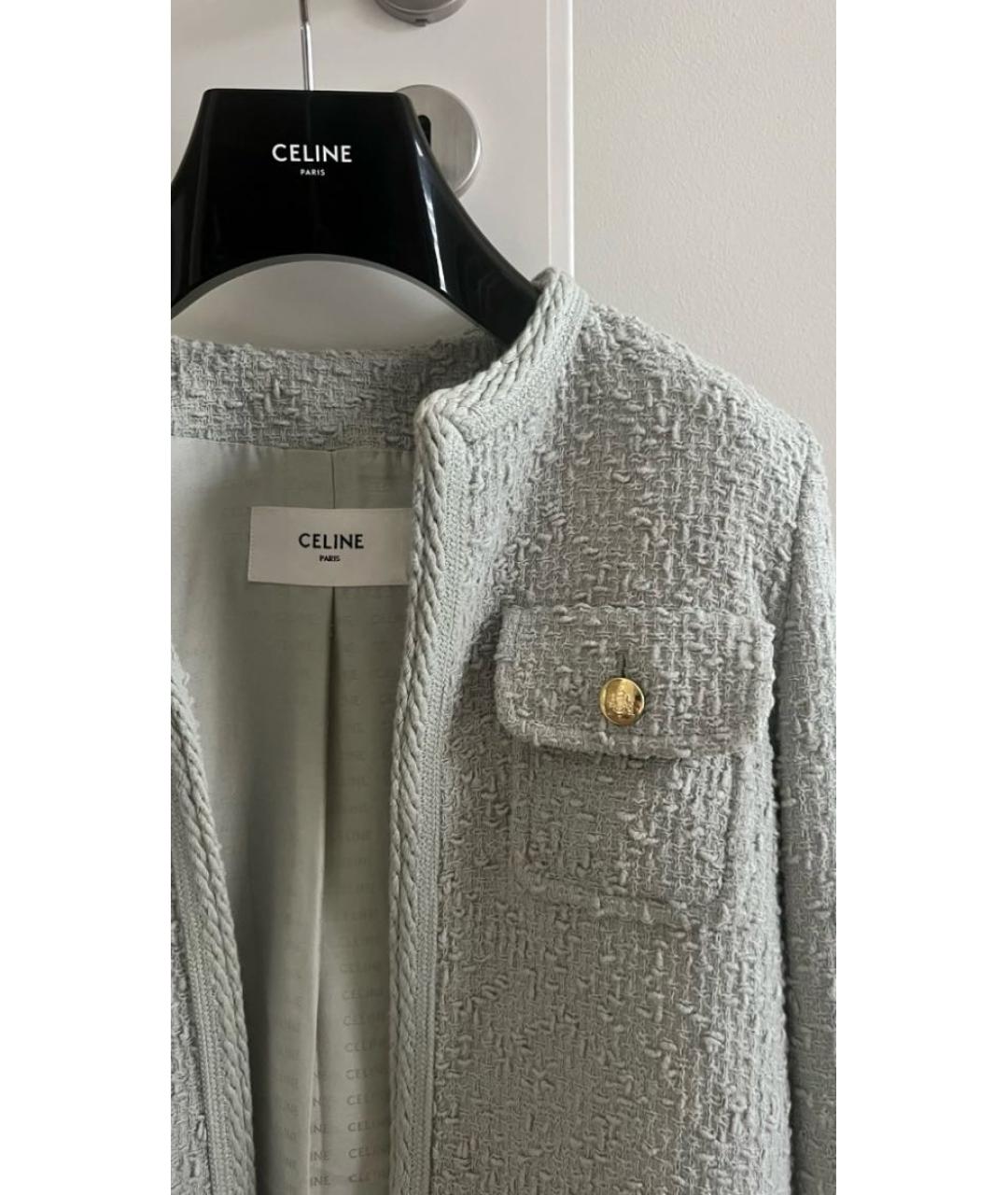 CELINE Голубой твидовый жакет/пиджак, фото 3