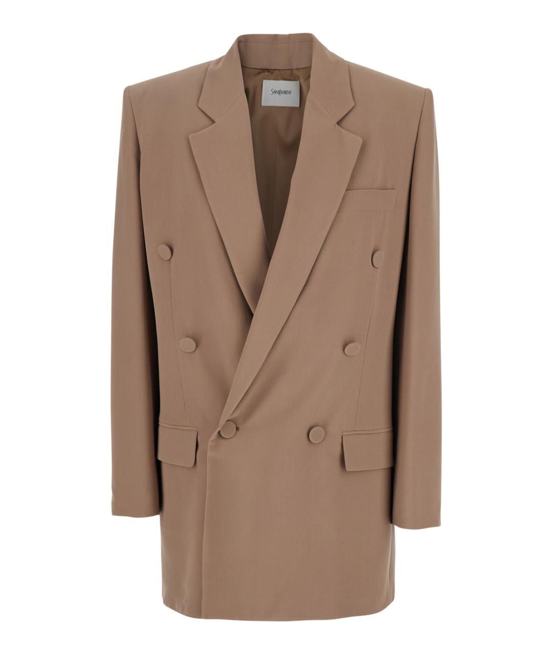 SAINT LAURENT Бежевый шелковый жакет/пиджак, фото 1